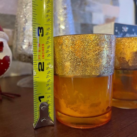 3 Amber & Gold colored Tea Light Holders - Picture 3 of 6